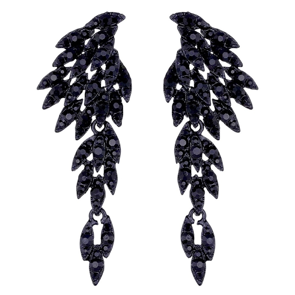 Black Earrings, Black Dangle Earrings, Black Bridal Earrings, Black Prom Jewelry